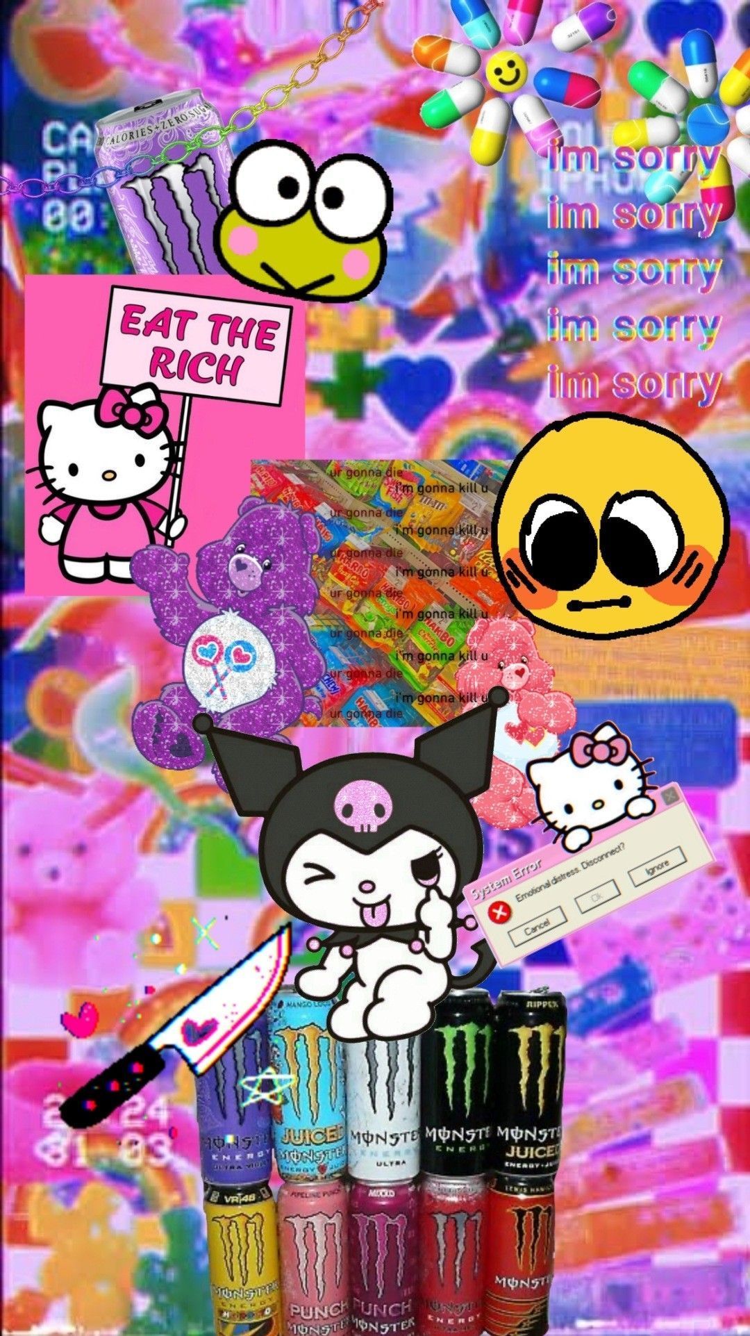 Aesthetic phone wallpaper with hello kitty, monster energy, and other things - Scenecore