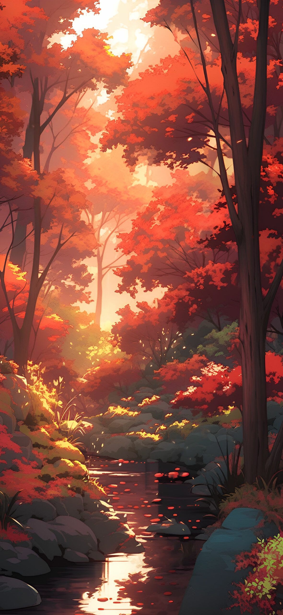 Cozy Autumn Forest with a Stream Wallpaper Wallpaper HD