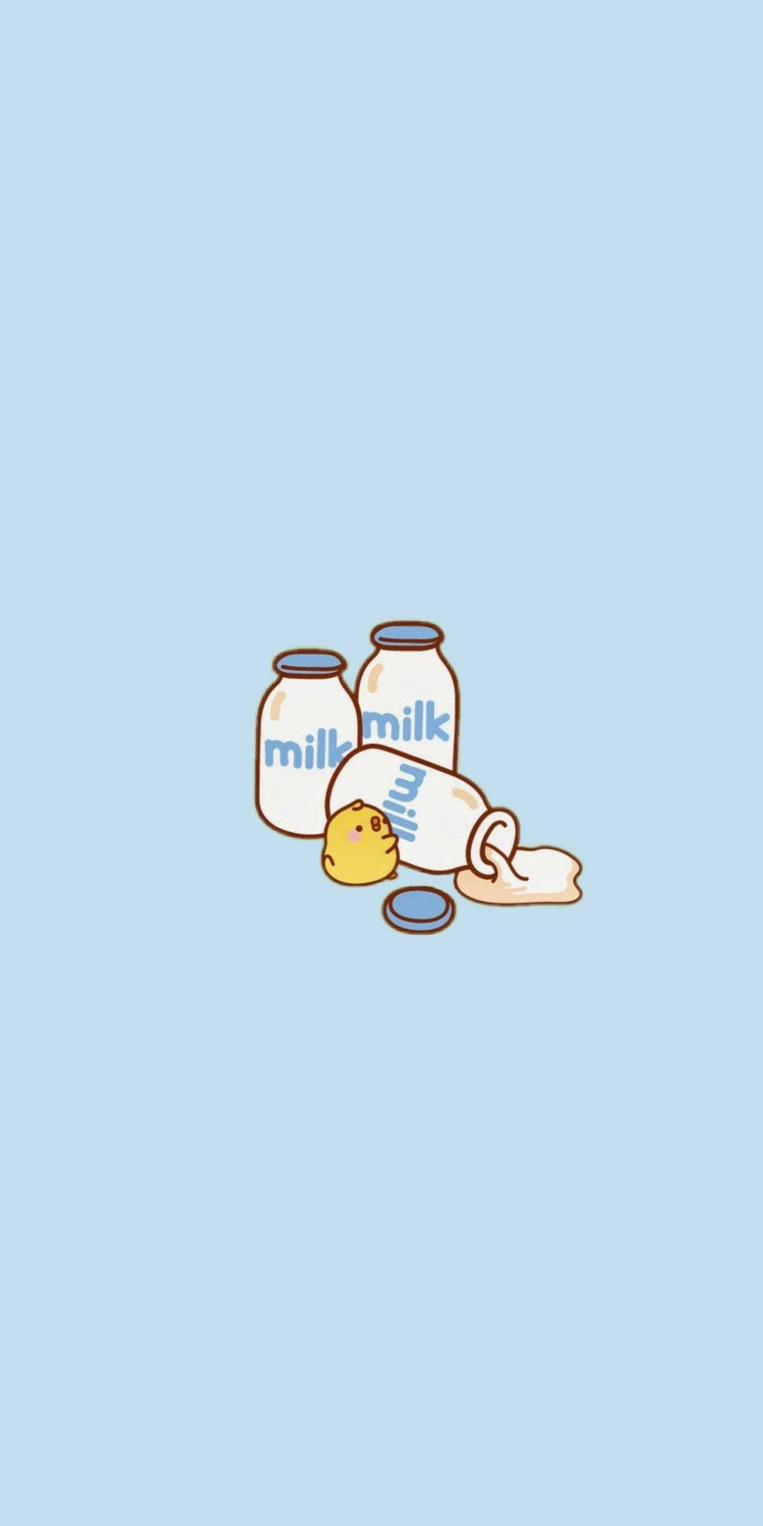 A cartoon of milk and eggs - Minimalist, milk