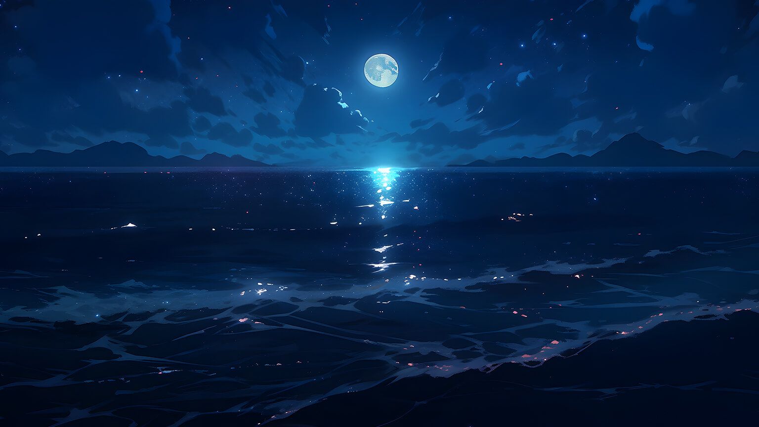 The moon is shining over the sea wallpaper 1920x1080 - Desktop, ocean