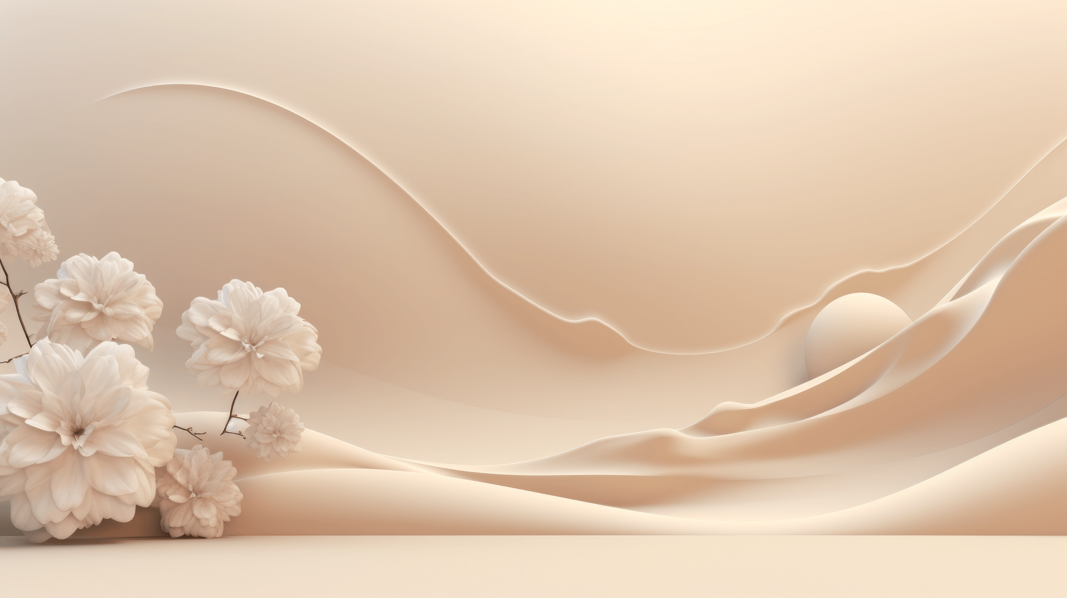 A 3D rendering of a beige landscape with flowers and flowing fabric - Desktop, Windows 10, design, colorful
