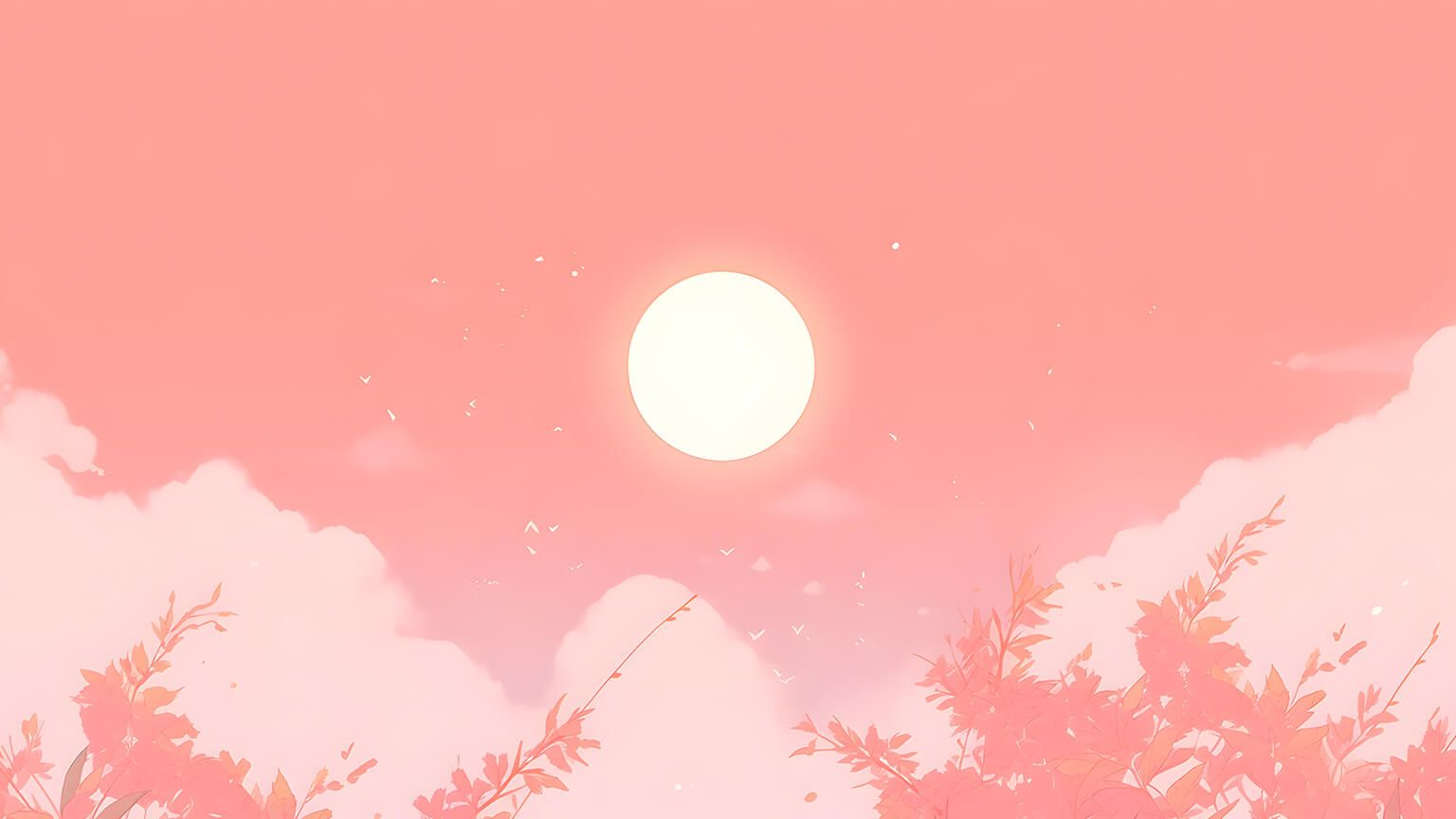A pink and orange sunset with a white moon - Desktop