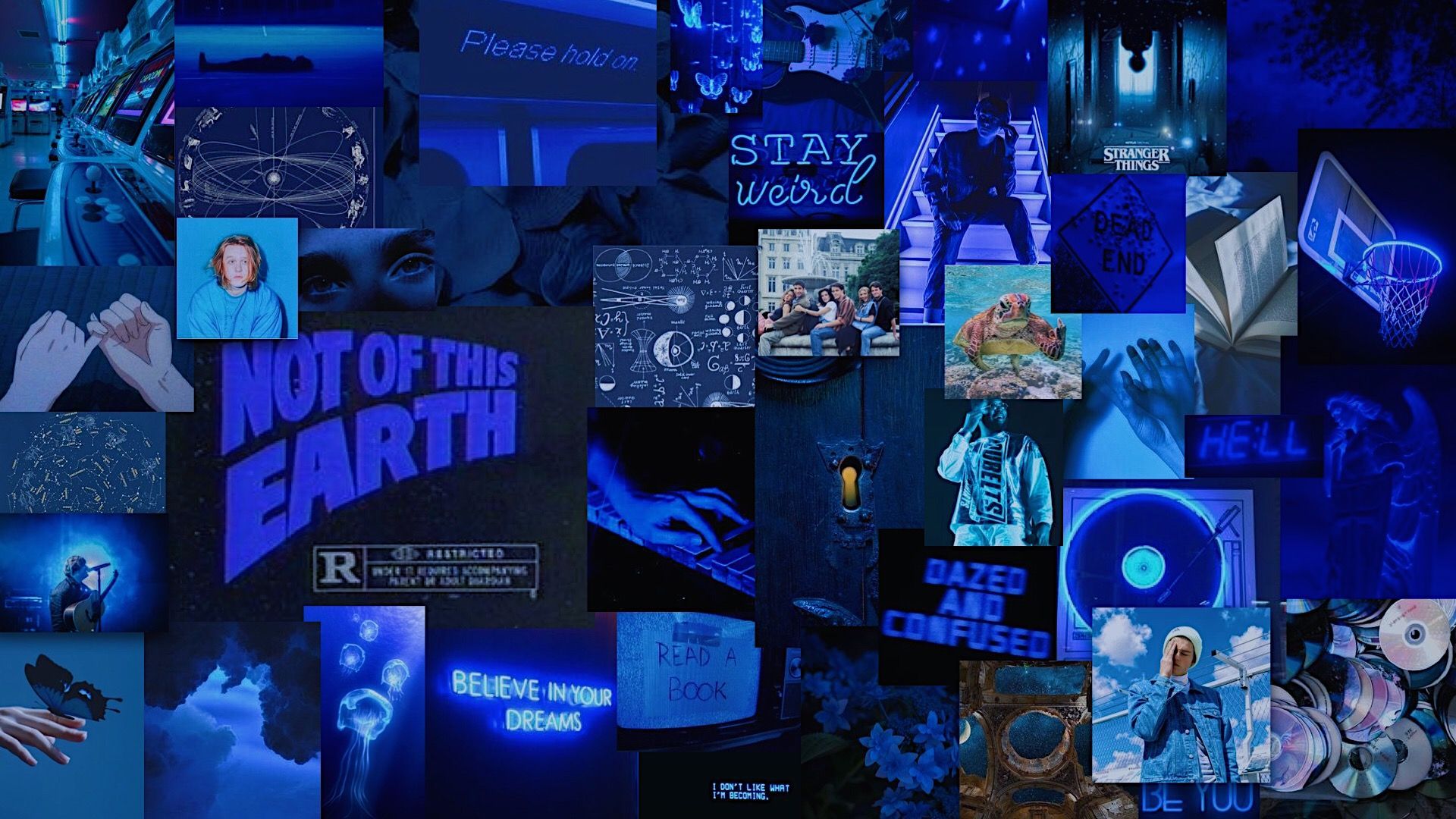 A collage of blue aesthetic pictures - Chromebook, blue, collage