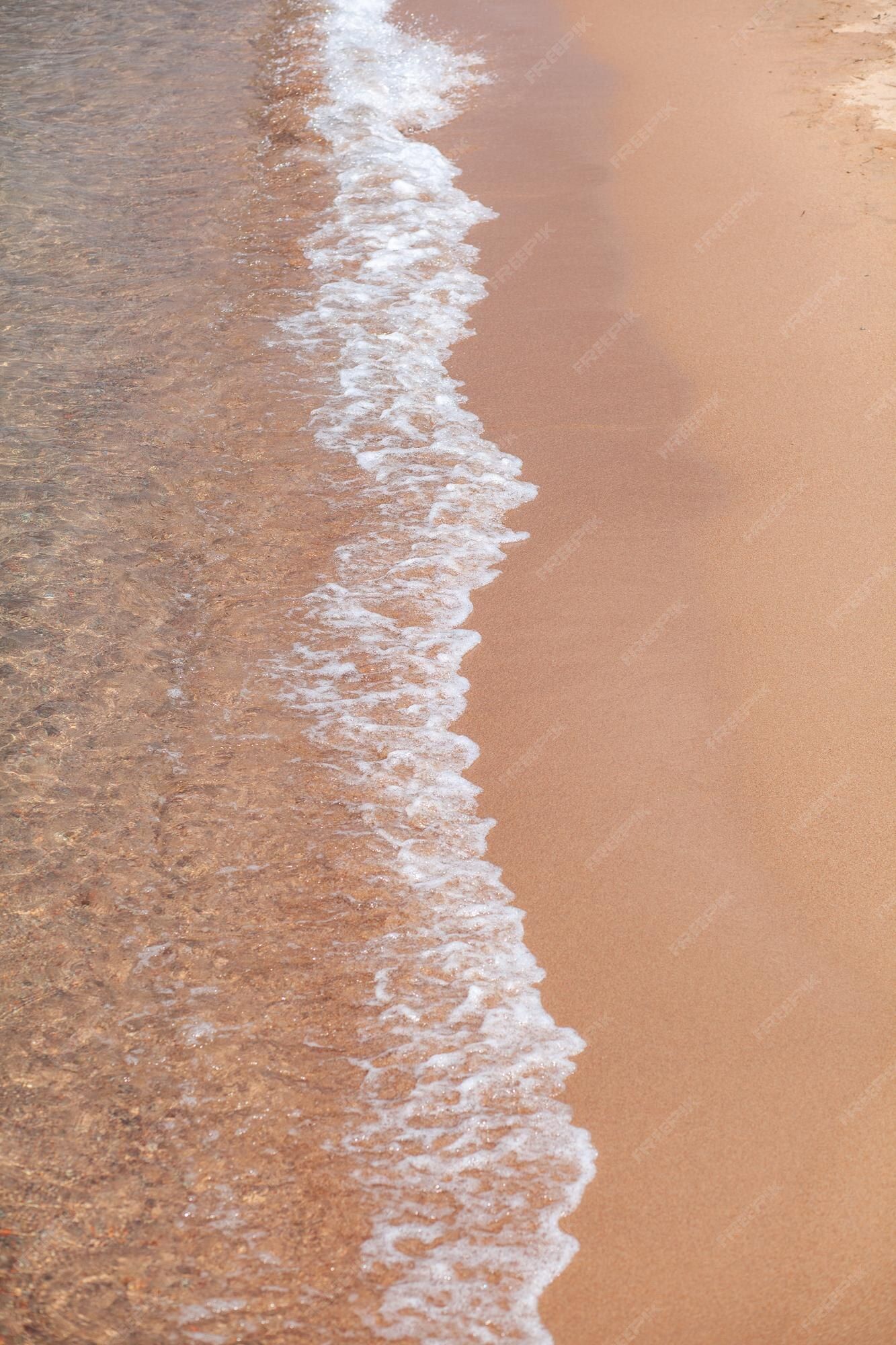 A soft wave runs on a sandy shore on a